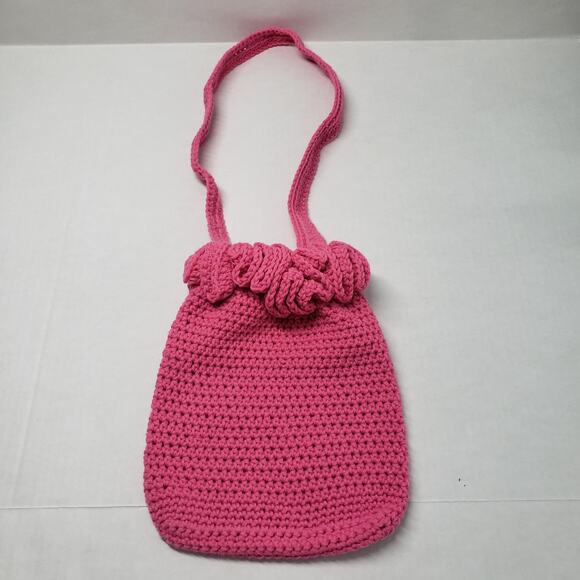 Crochet Shoulder Bag Pink Medium Purse Handmade Ruffle Dollcore Coquette Gift - Picture 3 of 12